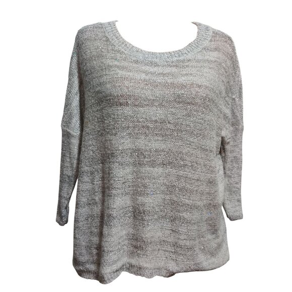 ANA XL Womens Sweater Silver Gray Knit Holographic Sequin Scoop Neck 3/4 Sleeve - Picture 1 of 16